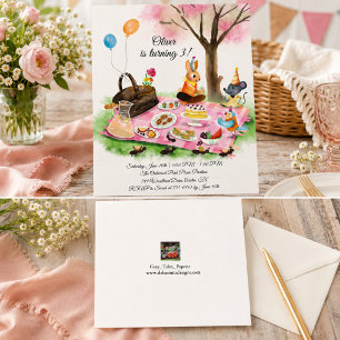 Watercolor Animal Picnic Birthday invite