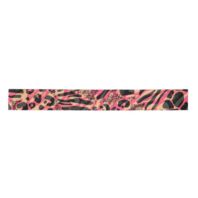 Watercolor Animal Safari Print Satin Ribbon (Front)
