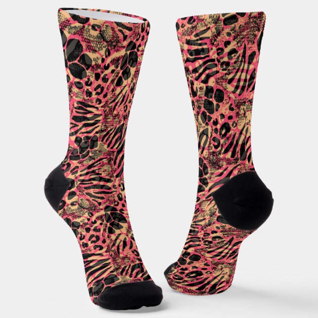 Watercolor Animal Safari Print Socks (Angled)