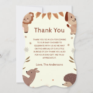 Watercolor Animal Theme Baby Shower Thank You Card