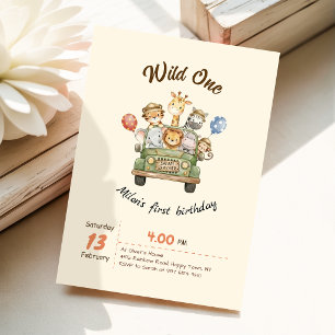 Watercolor Animal Wild One Girl Boy 1st Birthday Invitation