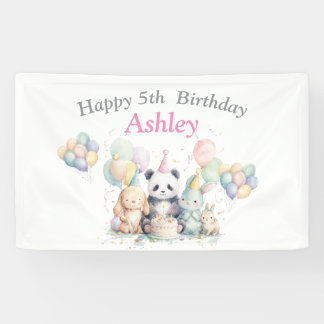 Watercolor Animals & Balloon Birthday Party Banner Banner