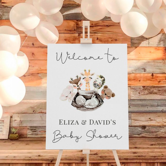 Watercolor Animals Faux Modern Gold Welcome Sign (Creator Uploaded)