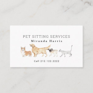 Watercolor Animals Pet Sitter Dog Walker  Business Card