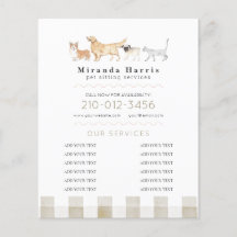 Watercolor Animals Pet Sitter Dog Walker Business