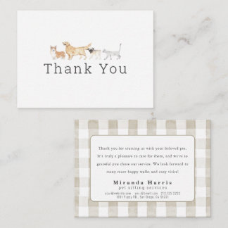 Watercolor Animals Pet Sitter Dog Walker Thank You Card