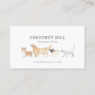 Watercolor Animals Veterinary Animal Clinic Business Card