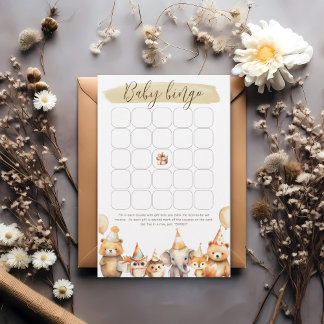 Watercolor Animals Woodland baby shower bingo game