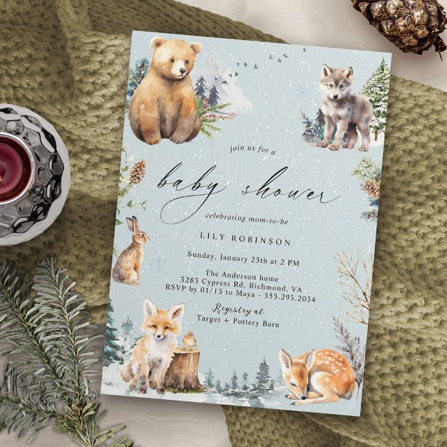 Watercolor Animals | Woodland Winter Baby Shower Invitation (Creator Uploaded)