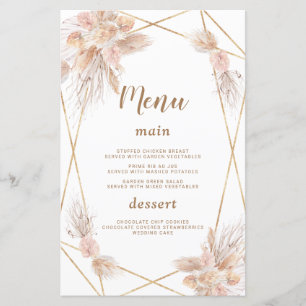 Watercolor Anthurium Pampas Grass Wedding Menu