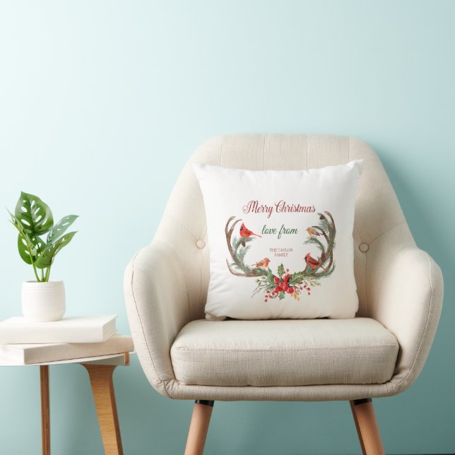 Watercolor Antler Reindeer Cardinal Christmas Cushion (Chair)