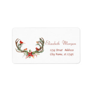 Watercolor Antler Reindeer Cardinal Christmas  Label