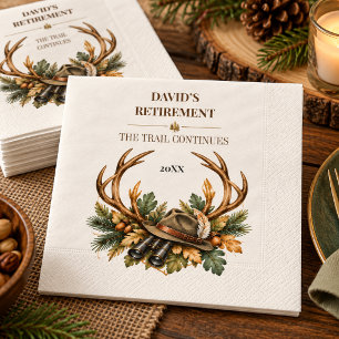 Watercolor Antlers Hunter Retirement Party Napkin