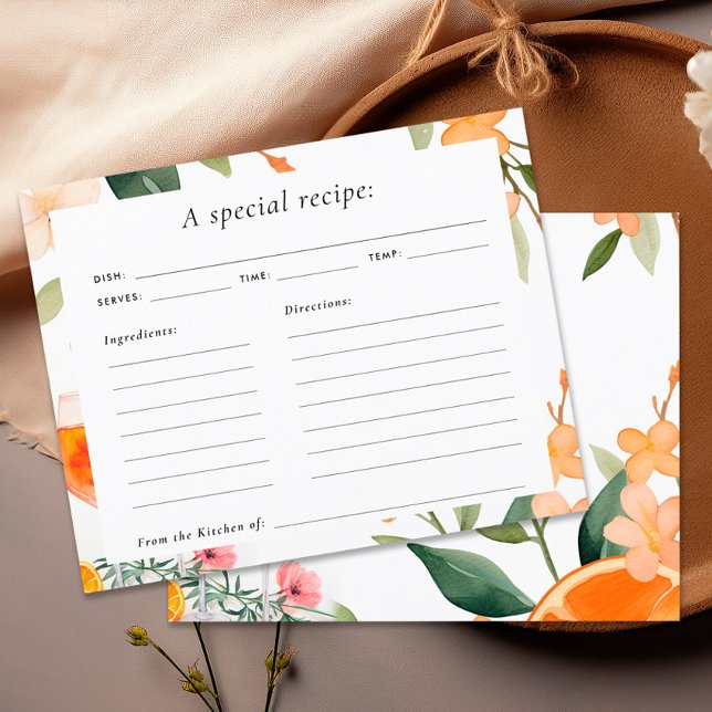 Watercolor Aperol Spritz Bridal Shower Recipe Card (Creator Uploaded)