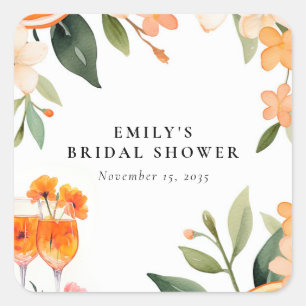 Watercolor Aperol Spritz Bridal Shower Square Sticker