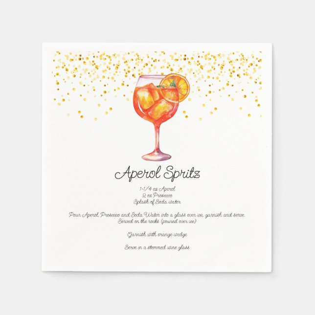 Watercolor Aperol Spritz Custom Cocktail Recipe Napkin (Front)