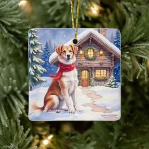 Watercolor Appenzeller Sennenhund Alpine Chalet Ceramic Ornament