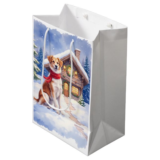 Watercolor Appenzeller Sennenhund Alpine Chalet Medium Gift Bag (Front Angled)