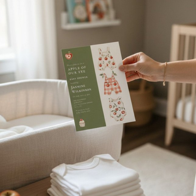 Watercolor Apple Baby Shower Green and Red Outfit  Invitation (Creator Uploaded)