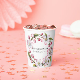 Watercolor Apple Cherry Blossom Bridal Shower Paper Cups
