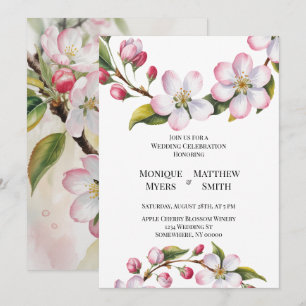 Watercolor Apple Cherry Blossom Wedding Invitation