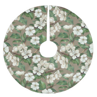 Watercolor Apple Flowers: Vintage Pattern. Brushed Polyester Tree Skirt