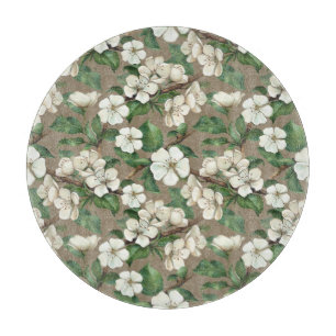 Watercolor Apple Flowers: Vintage Pattern. Cutting Board