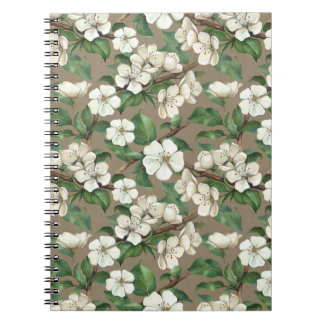 Watercolor Apple Flowers: Vintage Pattern. Notebook