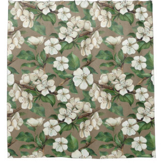 Watercolor Apple Flowers: Vintage Pattern. Shower Curtain