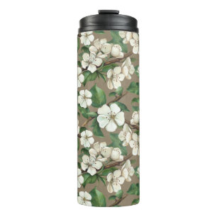 Watercolor Apple Flowers: Vintage Pattern. Thermal Tumbler