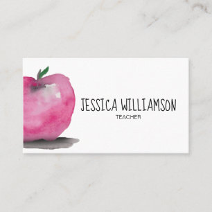 Watercolor APPLE, modern, Teacher Business Card