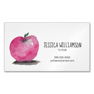 Watercolor APPLE modern Teacher TUTOR Magnetic Business Card
