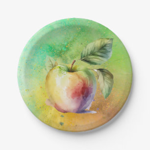 watercolor apple paper plate
