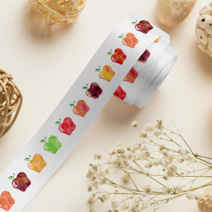 Watercolor Apple Pattern Ribbon Satin Ribbon