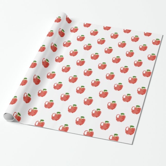 Watercolor Apple Pattern Wrapping Paper (Unrolled)