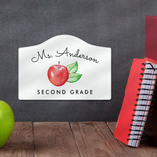 Watercolor Apple Personalised Classroom Sign