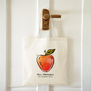 Watercolor Apple Personalised Teacher Tote Bag