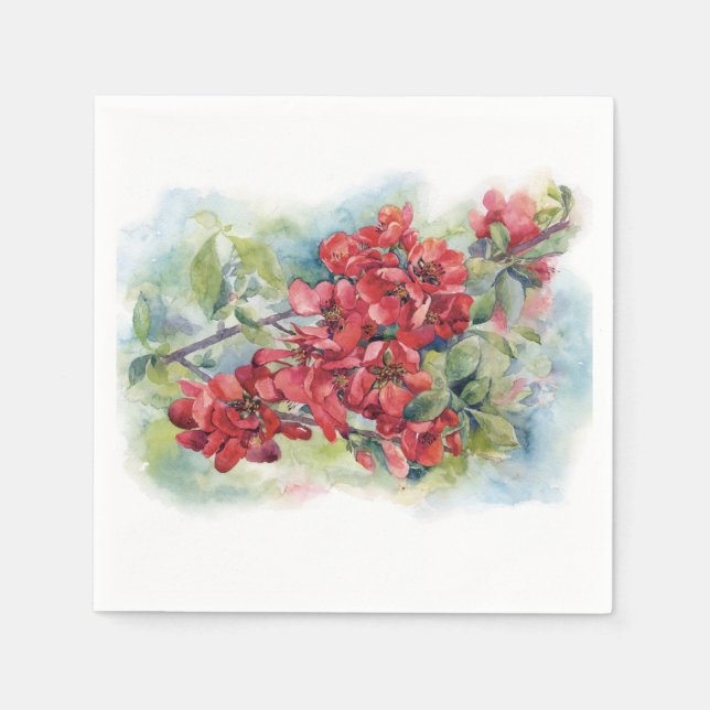 Watercolor apple quince flower flowers tree weddin napkin (Front)