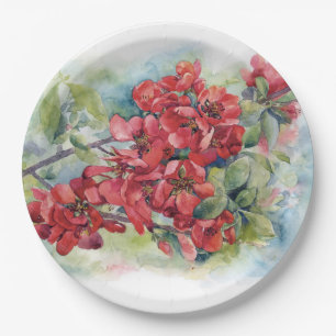 Watercolor apple quince flower flowers tree weddin paper plate