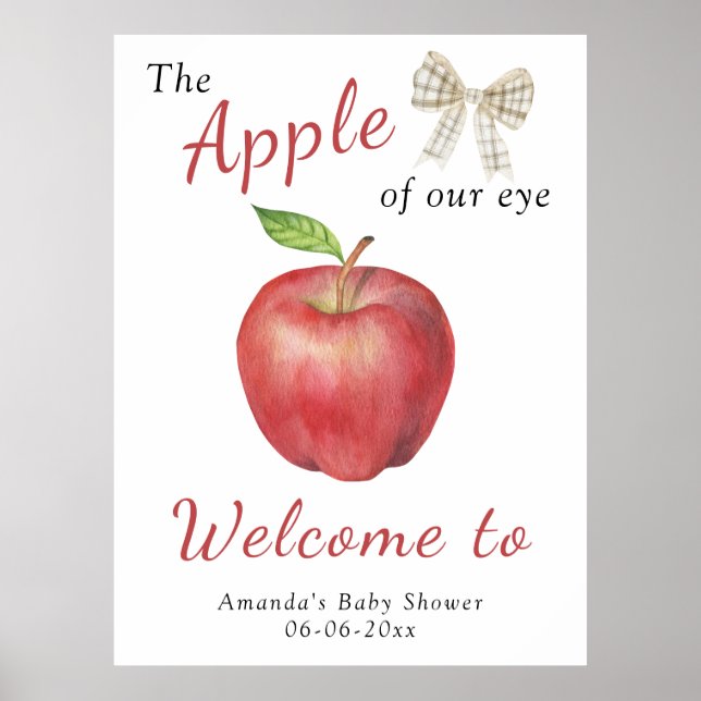 Watercolor apple welcome baby shower party poster (Front)