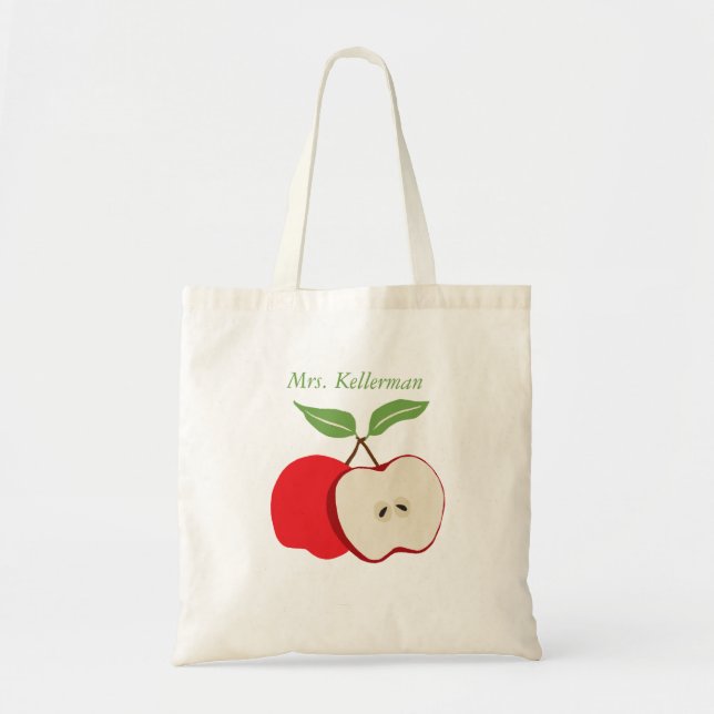 Watercolor Apple with Teacher's Name Tote Bag (Front)