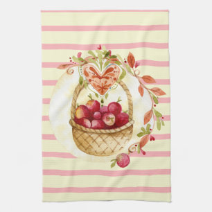 Watercolor Apples in Basket Kitchen Hand Towel