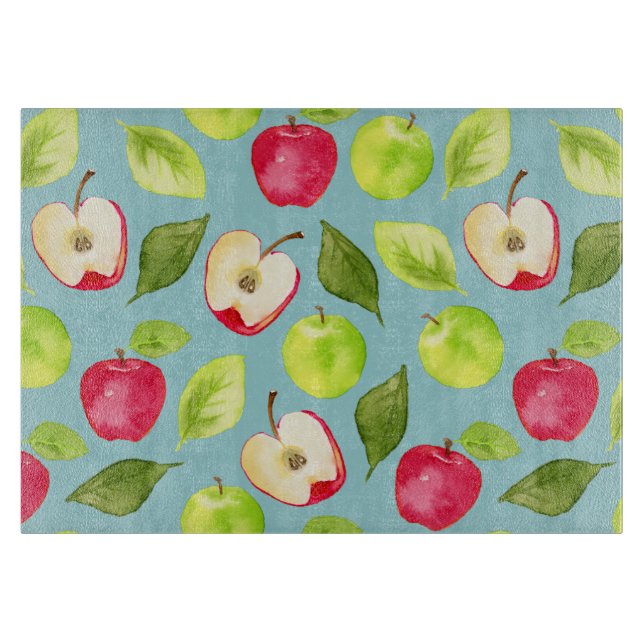 Watercolor Apples Pattern Cutting Board (Front)