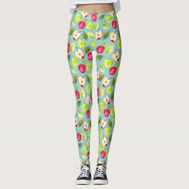 Watercolor Apples Pattern Leggings (Front)