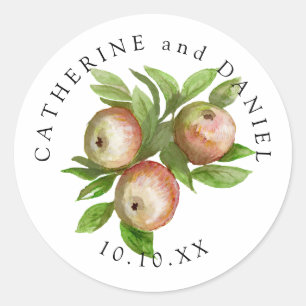 watercolor apples wedding classic round sticker