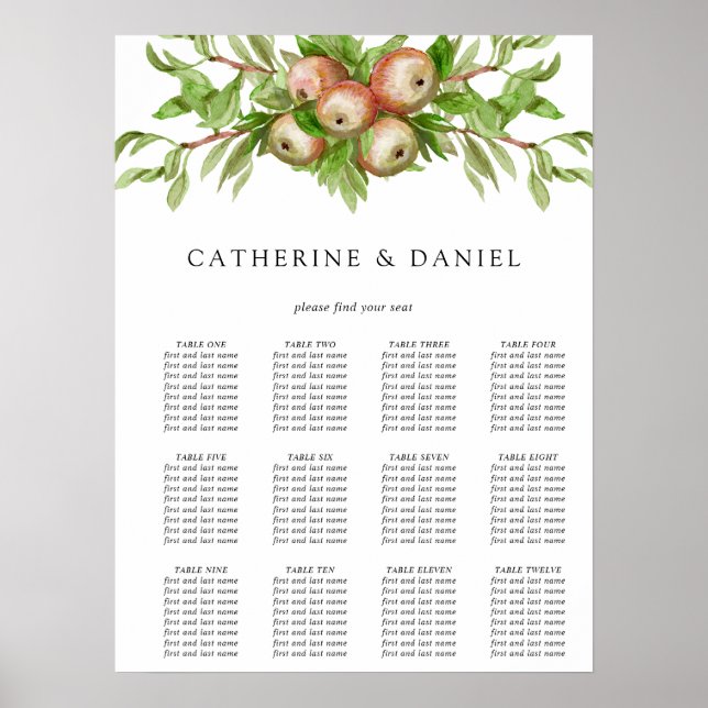 Watercolor apples wedding seating chart (Front)