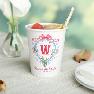 Watercolor Apres-Ski Monogram Crest Paper Cups