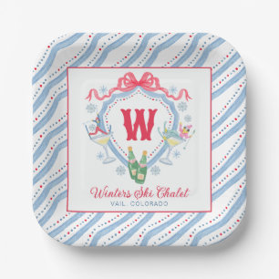 Watercolor Apres-Ski Monogram Crest Paper Plate