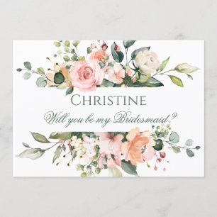 Watercolor apricot pink roses Bridesmaid request Invitation
