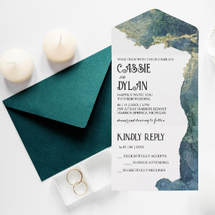 Watercolor Aqua All in One Wedding Invite